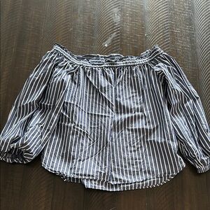 J. Crew White and Blue 3/4 Sleeve Off-Shoulder Blouse